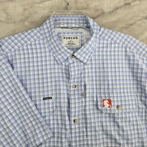 PONCHO Mens XL Regular Fit Blue Short Sleeve Button Up Shirt Magnetic Pockets